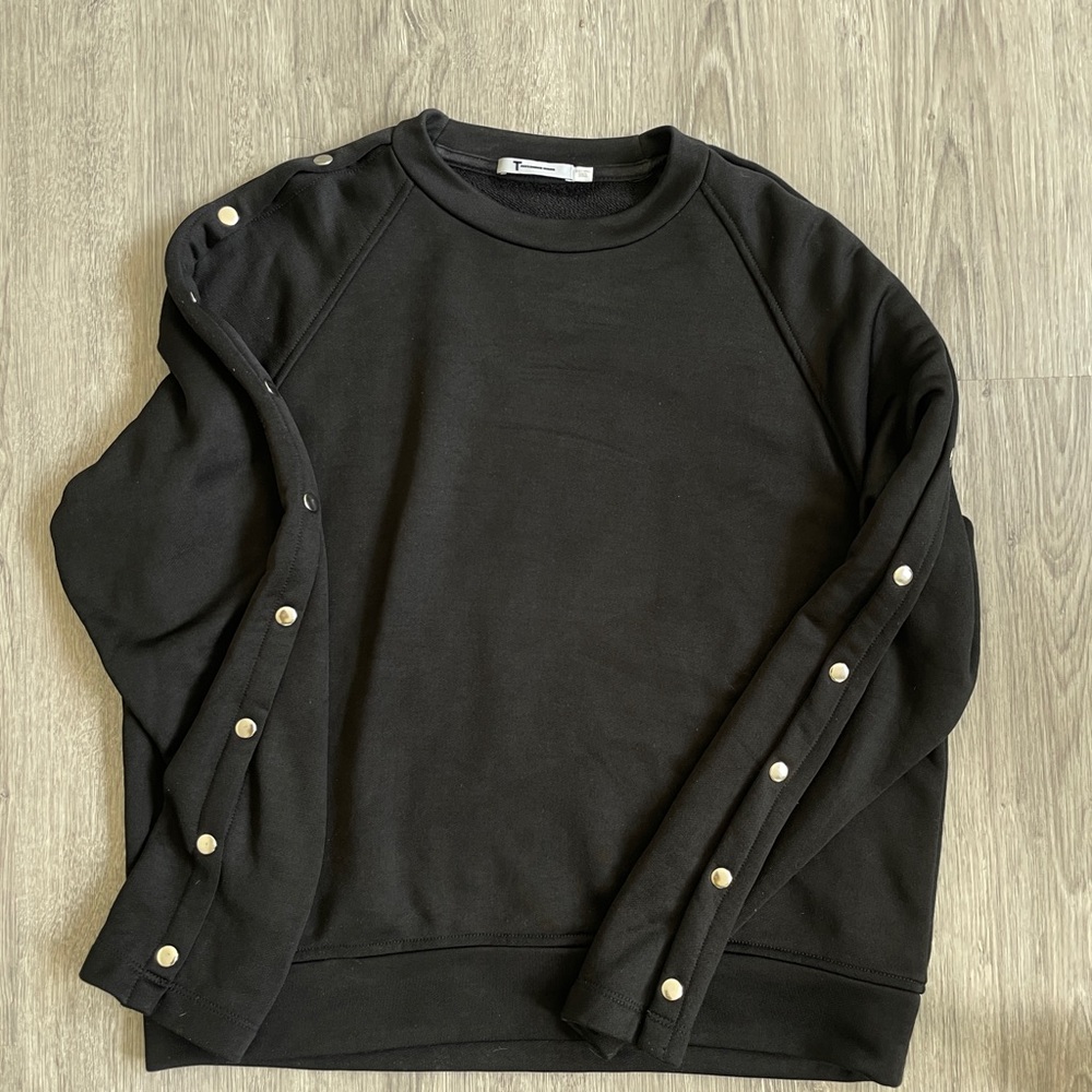 Alexander Wang Black Sweatshirt with Snap Sleeve Button Accents ( Size XS)